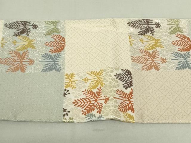 平和屋着物●つけ帯 唐織 市松草花文 正絹 逸品 DAAT0361ob