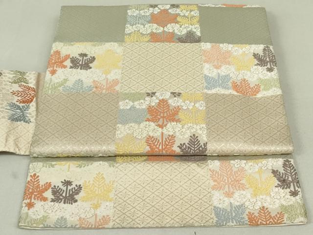 平和屋着物●つけ帯 唐織 市松草花文 正絹 逸品 DAAT0361ob