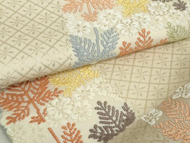 平和屋着物●つけ帯 唐織 市松草花文 正絹 逸品 DAAT0361ob