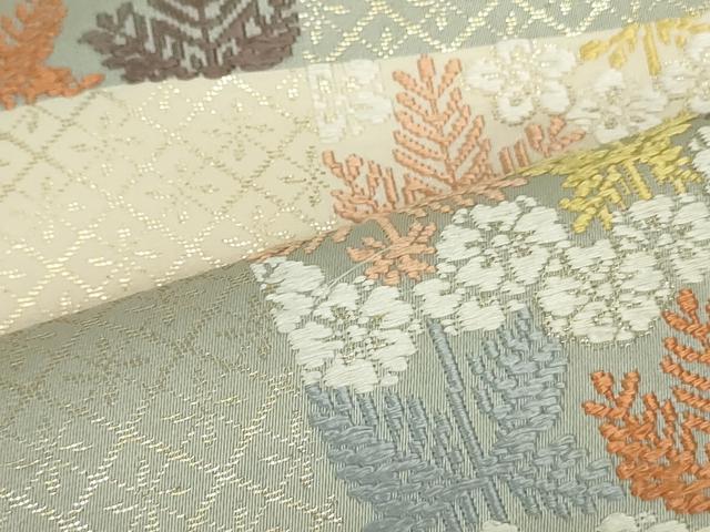 平和屋着物●つけ帯 唐織 市松草花文 正絹 逸品 DAAT0361ob