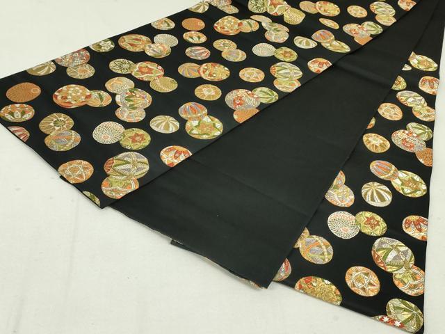 平和屋着物●六通柄袋帯　唐織　花鞠文　黒地　金糸　正絹　逸品　DAAT0373ob