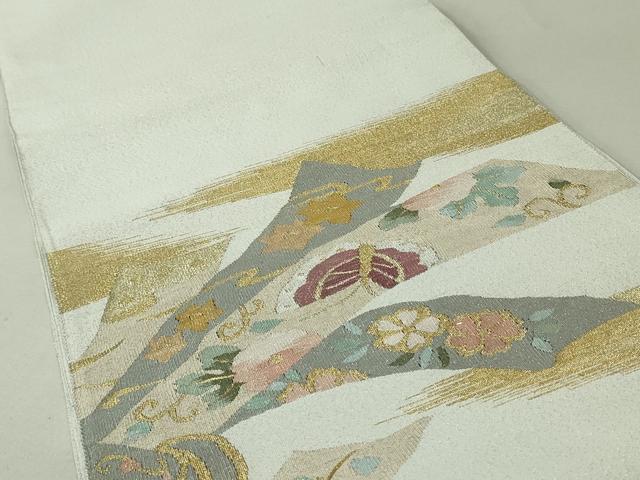 平和屋着物●爪掻き本綴れ 八寸名古屋帯 花蝶文 金銀糸 正絹 逸品 DAAT0381ob