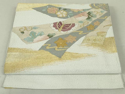平和屋着物●爪掻き本綴れ 八寸名古屋帯 花蝶文 金銀糸 正絹 逸品 DAAT0381ob