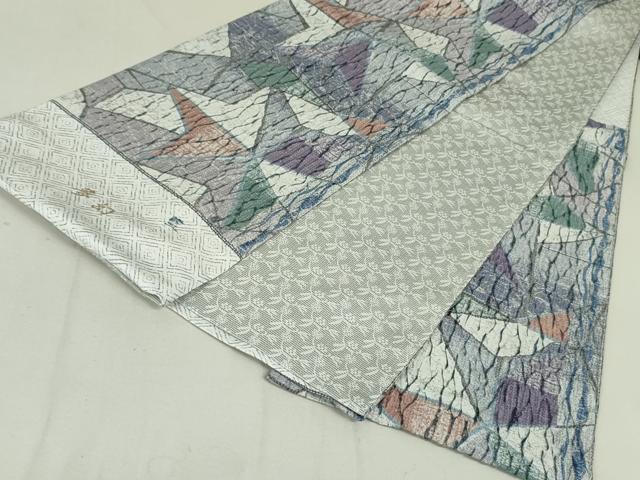 平和屋着物●六通柄袋帯　藍　杢目絞り　夢幻　銀通し地　正絹　逸品　未使用　DAAT0387ob