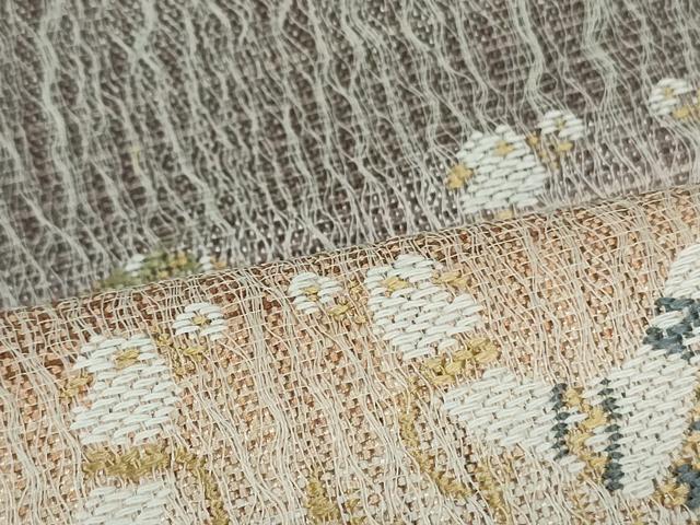 平和屋着物▽六通柄袋帯 バンブー織 スリーシーズン 春夏秋 駱駝 草花文 正絹 逸品 DAAT0395ob