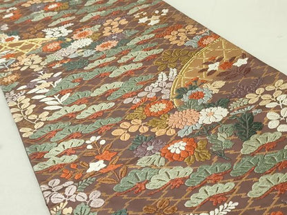 平和屋着物●六通柄袋帯 唐織 秋野光悦垣 金糸 正絹 逸品 DAAT0405ob
