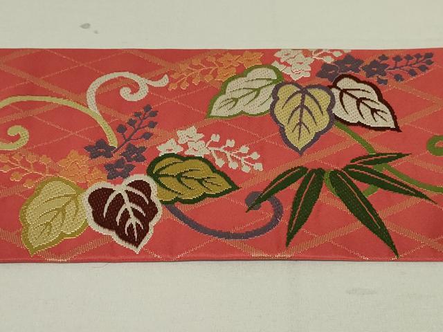 平和屋着物●西陣　川島織物　九寸名古屋帯　唐織　花唐草文　金糸　正絹　逸品　DAAT0409ob