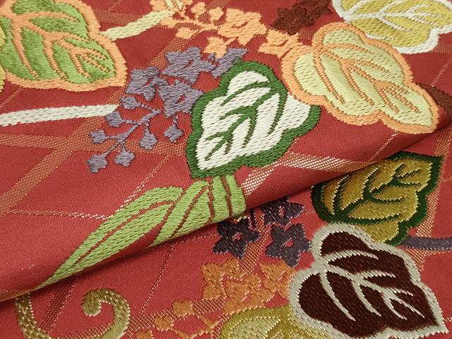 平和屋着物●西陣　川島織物　九寸名古屋帯　唐織　花唐草文　金糸　正絹　逸品　DAAT0409ob