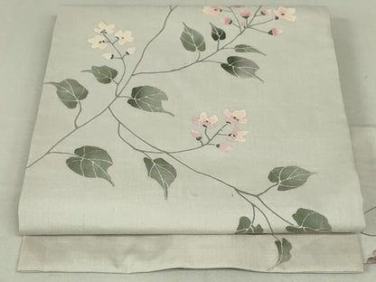 平和屋着物●手描染 安藤松岳 九寸名古屋帯 紬地 枝花文 正絹 逸品 DAAT0417ob