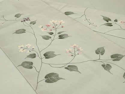 平和屋着物●手描染 安藤松岳 九寸名古屋帯 紬地 枝花文 正絹 逸品 DAAT0417ob