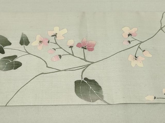 平和屋着物●手描染 安藤松岳 九寸名古屋帯 紬地 枝花文 正絹 逸品 DAAT0417ob