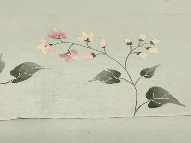 平和屋着物●手描染 安藤松岳 九寸名古屋帯 紬地 枝花文 正絹 逸品 DAAT0417ob