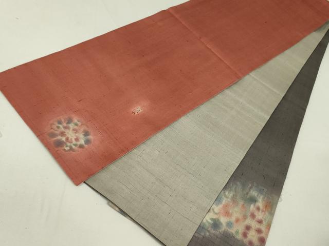 平和屋着物●超希少 内田陽一郎 夾纈 太鼓柄袋帯 紬地 花唐草文 正絹 逸品 DAAT0426ob