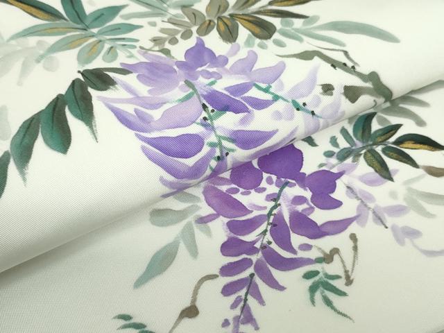 平和屋着物●塩瀬　九寸名古屋帯　作家物　手描き　藤　金彩　正絹　逸品　DAAT0429ob