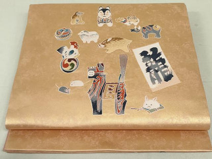 平和屋着物●東京友禅　熊谷好博子　太鼓柄袋帯　十二支　金糸　引箔　正絹　逸品　DAAT0455ob