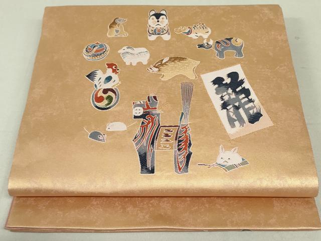 平和屋着物●東京友禅　熊谷好博子　太鼓柄袋帯　十二支　金糸　引箔　正絹　逸品　DAAT0455ob