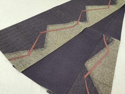 平和屋着物●六通柄袋帯 紙布 変わり間道 金糸 正絹 逸品 DAAT0462ob