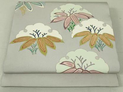 平和屋着物●塩瀬　九寸開き名古屋帯　雪輪笹文　金彩　正絹　逸品　DAAT0478ob