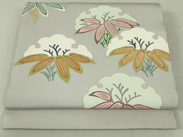 平和屋着物●塩瀬　九寸開き名古屋帯　雪輪笹文　金彩　正絹　逸品　DAAT0478ob
