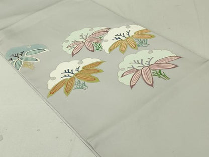 平和屋着物●塩瀬　九寸開き名古屋帯　雪輪笹文　金彩　正絹　逸品　DAAT0478ob