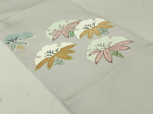 平和屋着物●塩瀬　九寸開き名古屋帯　雪輪笹文　金彩　正絹　逸品　DAAT0478ob