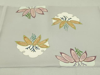 平和屋着物●塩瀬　九寸開き名古屋帯　雪輪笹文　金彩　正絹　逸品　DAAT0478ob