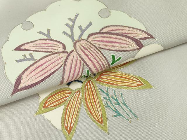 平和屋着物●塩瀬　九寸開き名古屋帯　雪輪笹文　金彩　正絹　逸品　DAAT0478ob