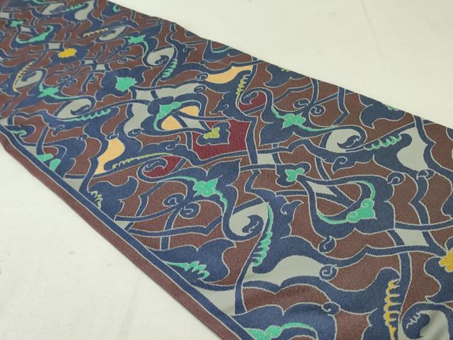 平和屋着物●京都西陣おおば　大庭圭价　大庭左由夫　九寸開き名古屋帯　唐草文　正絹　逸品　DAAT0481ob