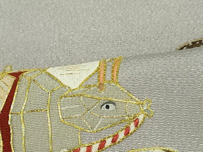 平和屋着物●九寸開き名古屋帯 駒刺繍 十二支 金彩 鬼しぼ縮緬 正絹 逸品 DAAT0510ob