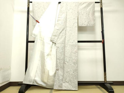 平和屋着物●本場大島紬 白大島 9マルキ 草花文 正絹 逸品 未使用 DAAT1017tw