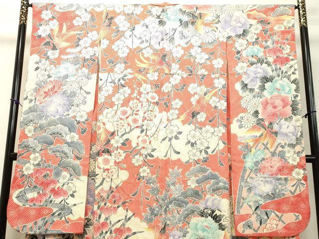 平和屋着物●名門　藤娘きぬたや・総絞り　振袖　総絞り　花鳥文　正絹　逸品　DAAT1024tw