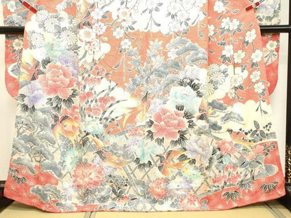 平和屋着物●名門　藤娘きぬたや・総絞り　振袖　総絞り　花鳥文　正絹　逸品　DAAT1024tw