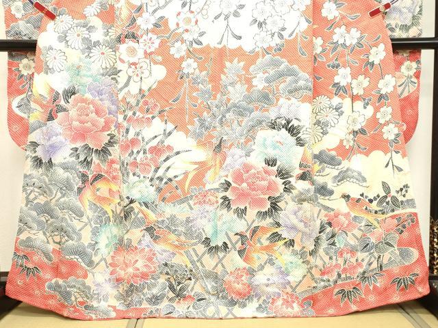 平和屋着物●名門　藤娘きぬたや・総絞り　振袖　総絞り　花鳥文　正絹　逸品　DAAT1024tw