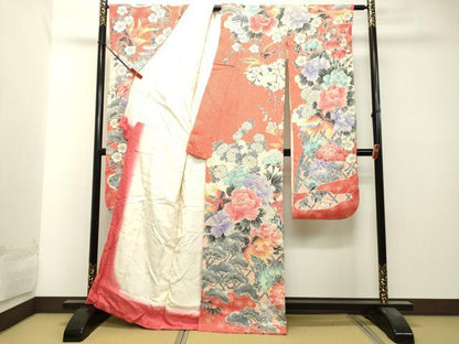平和屋着物●名門　藤娘きぬたや・総絞り　振袖　総絞り　花鳥文　正絹　逸品　DAAT1024tw