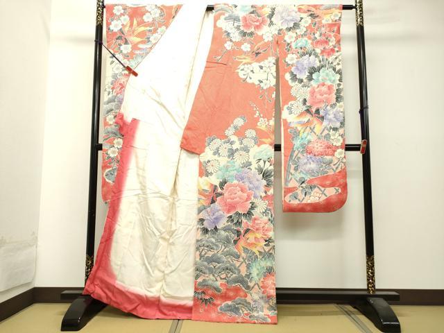平和屋着物●名門　藤娘きぬたや・総絞り　振袖　総絞り　花鳥文　正絹　逸品　DAAT1024tw