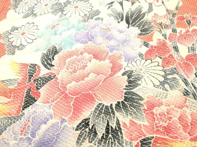 平和屋着物●名門　藤娘きぬたや・総絞り　振袖　総絞り　花鳥文　正絹　逸品　DAAT1024tw