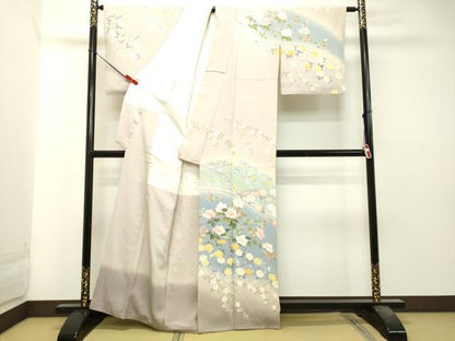平和屋着物●十日町友禅作家　岡村蒼風　訪問着　枝花文　暈し染め　正絹　逸品　DAAT1036tw