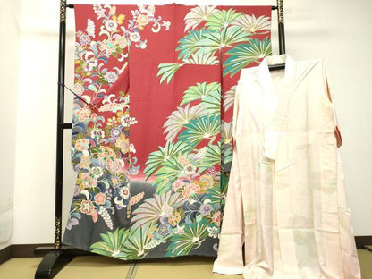 平和屋着物●豪華振袖・長襦袢セット（無双仕立て）　友禅　作家物　更紗花文　暈し染め　正絹　逸品　DAAT1052tw