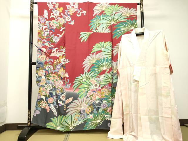 平和屋着物●豪華振袖・長襦袢セット（無双仕立て）　友禅　作家物　更紗花文　暈し染め　正絹　逸品　DAAT1052tw