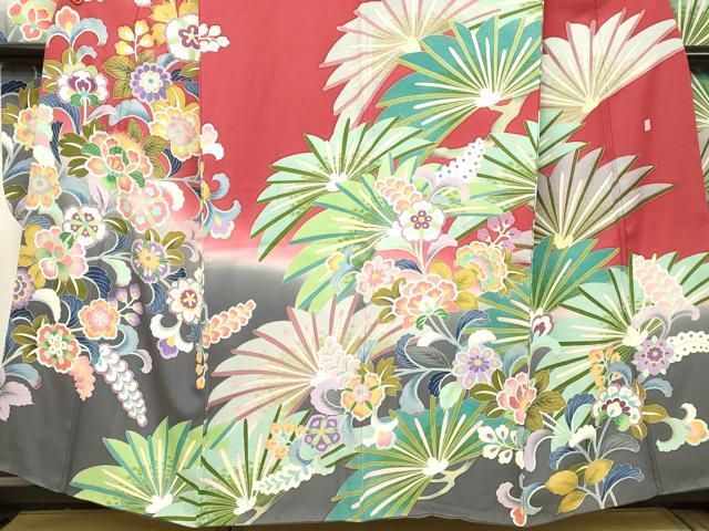 平和屋着物●豪華振袖・長襦袢セット（無双仕立て）　友禅　作家物　更紗花文　暈し染め　正絹　逸品　DAAT1052tw