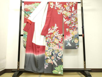平和屋着物●豪華振袖・長襦袢セット（無双仕立て）　友禅　作家物　更紗花文　暈し染め　正絹　逸品　DAAT1052tw