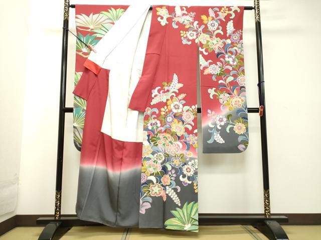 平和屋着物●豪華振袖・長襦袢セット（無双仕立て）　友禅　作家物　更紗花文　暈し染め　正絹　逸品　DAAT1052tw