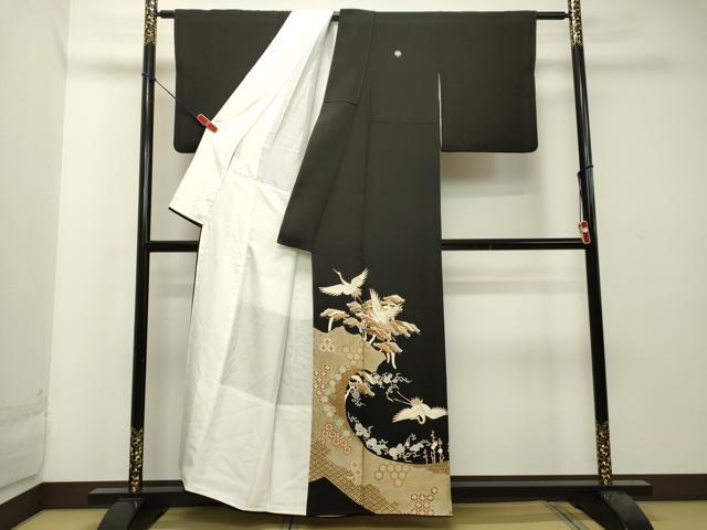 平和屋着物●皇室献上作家　北出与三郎　黒留袖　駒刺繍　飛鶴枝梅松文　金彩　正絹　逸品　DAAT1059tw