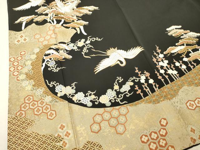 平和屋着物●皇室献上作家　北出与三郎　黒留袖　駒刺繍　飛鶴枝梅松文　金彩　正絹　逸品　DAAT1059tw
