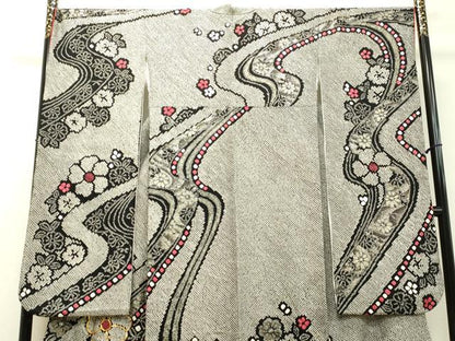 平和屋着物●豪華振袖 総絞り 駒刺繍 流水舞花文 黒地 金彩 正絹 逸品 DAAT1063tｗ