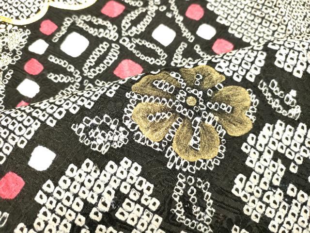 平和屋着物●豪華振袖 総絞り 駒刺繍 流水舞花文 黒地 金彩 正絹 逸品 DAAT1063tｗ
