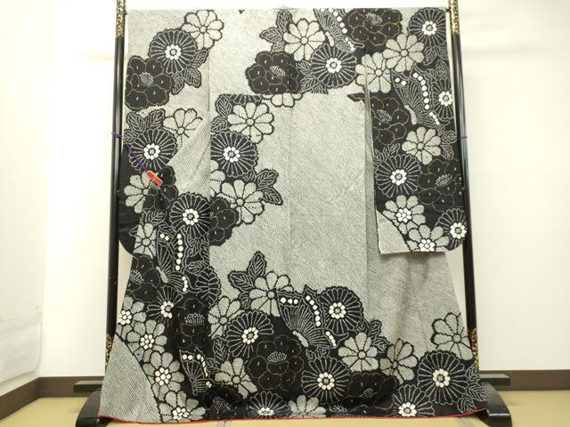 平和屋着物●豪華振袖　総絞り　花蝶文　黒地　金彩　正絹　逸品　DAAT1064tw