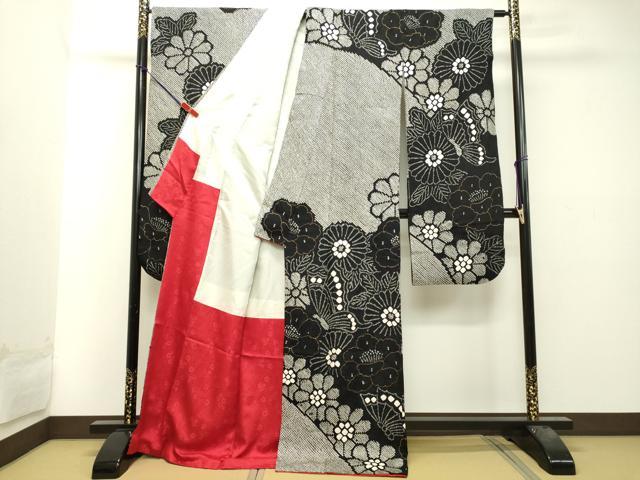 平和屋着物●豪華振袖　総絞り　花蝶文　黒地　金彩　正絹　逸品　DAAT1064tw