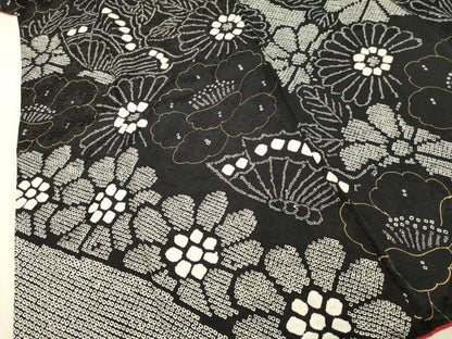 平和屋着物●豪華振袖　総絞り　花蝶文　黒地　金彩　正絹　逸品　DAAT1064tw