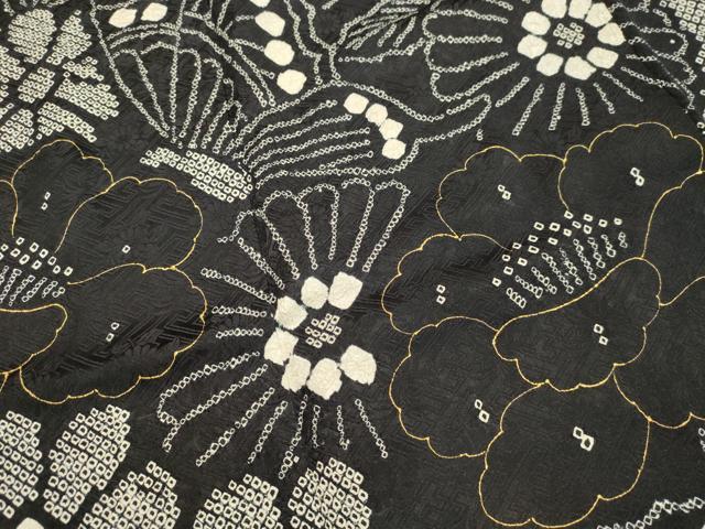 平和屋着物●豪華振袖　総絞り　花蝶文　黒地　金彩　正絹　逸品　DAAT1064tw